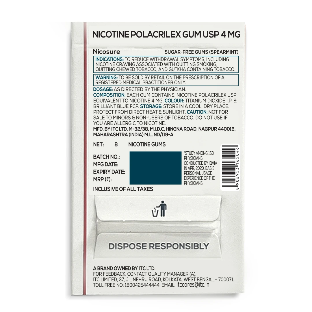 Nicosure Nicotine Gums – 4mg (Spearmint Flavor) - Back