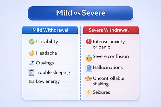 mild vs severe addiction withdrawal symptoms